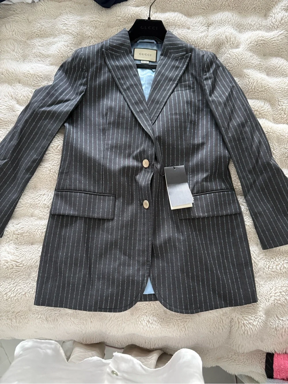 Gucci women grey Black blue Pinstripe Two-Button Wool Sport Coat at